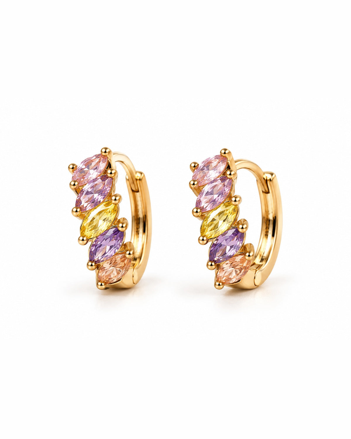 Lilac and Yellow Marquise Huggie Earrings