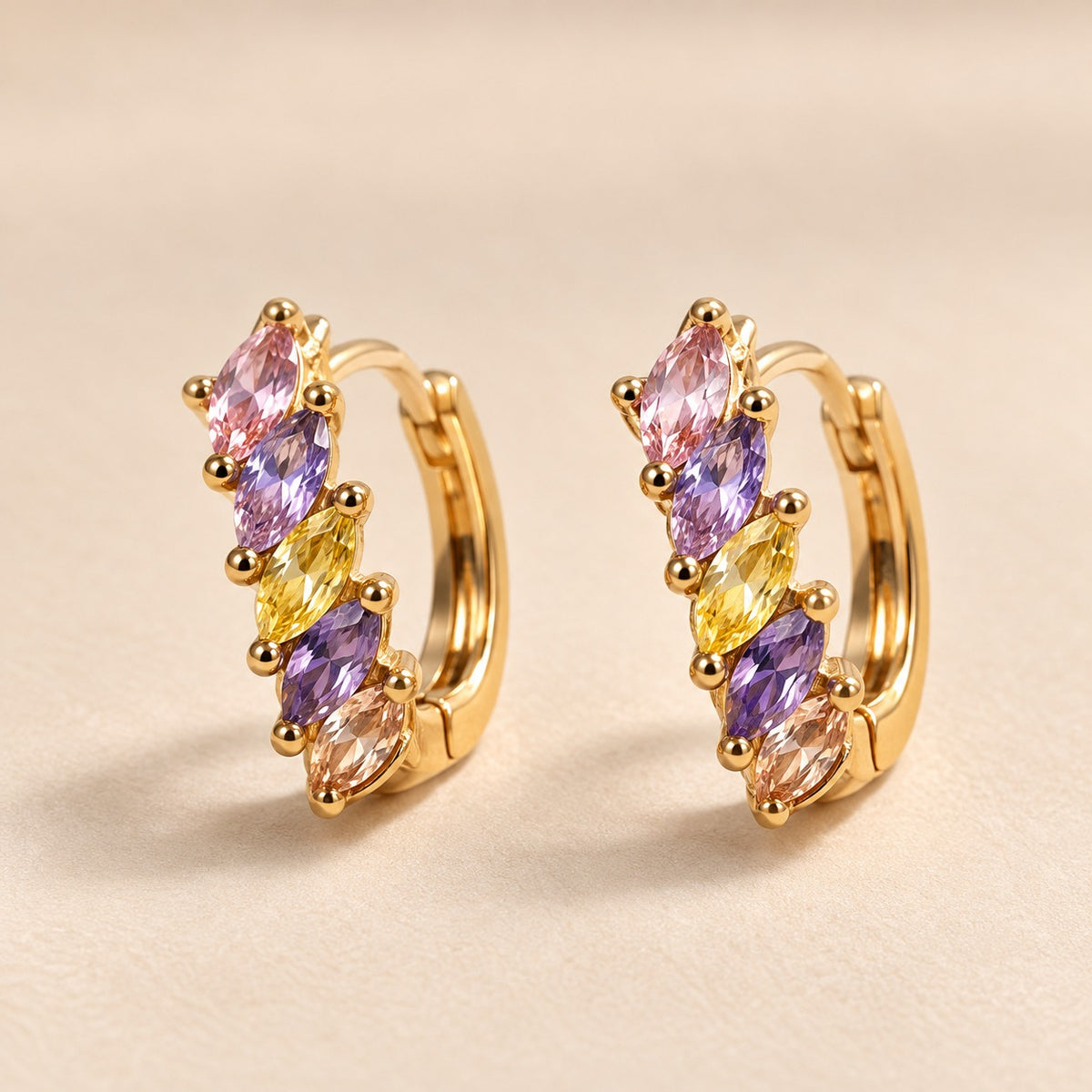 Lilac and Yellow Marquise Huggie Earrings