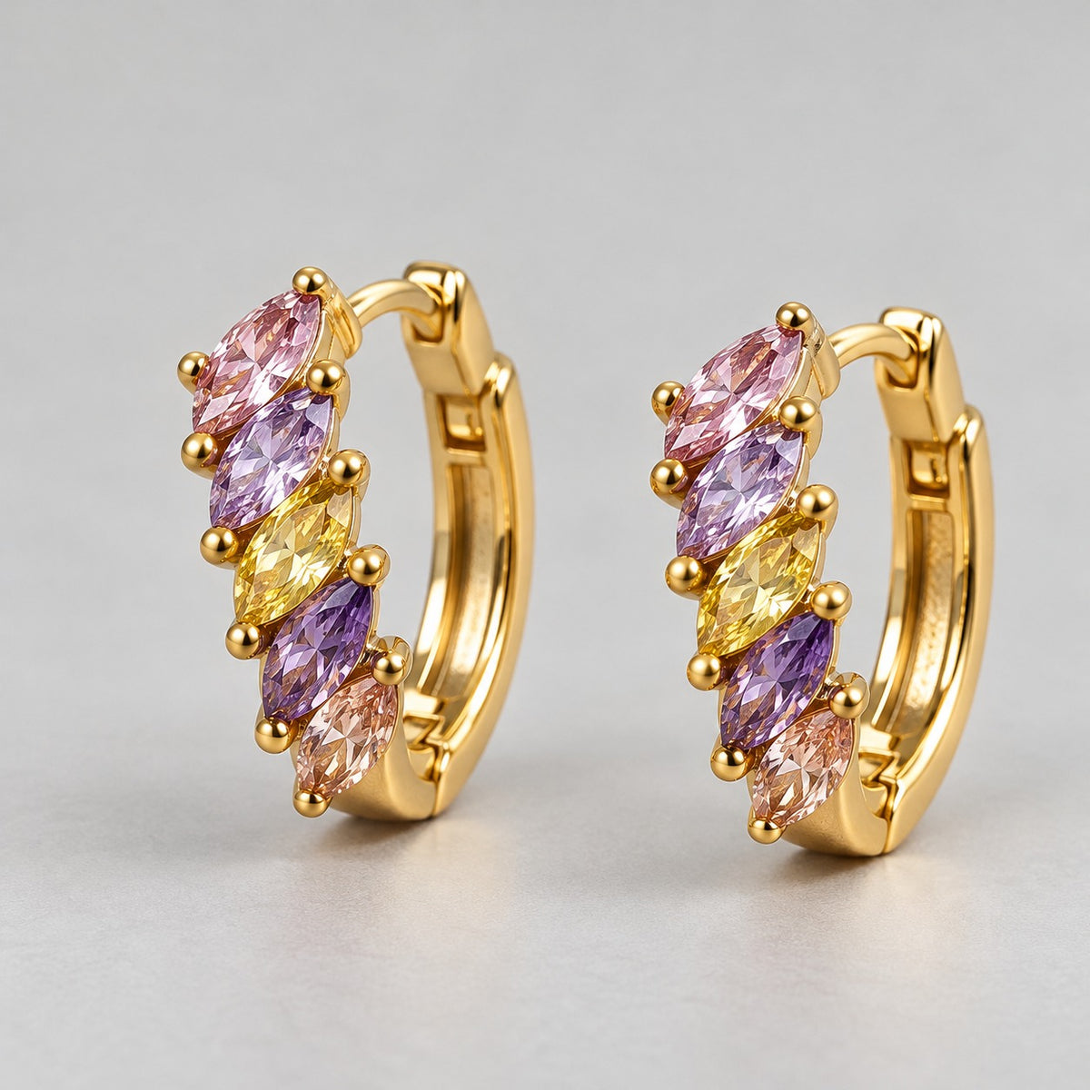 Lilac and Yellow Marquise Huggie Earrings