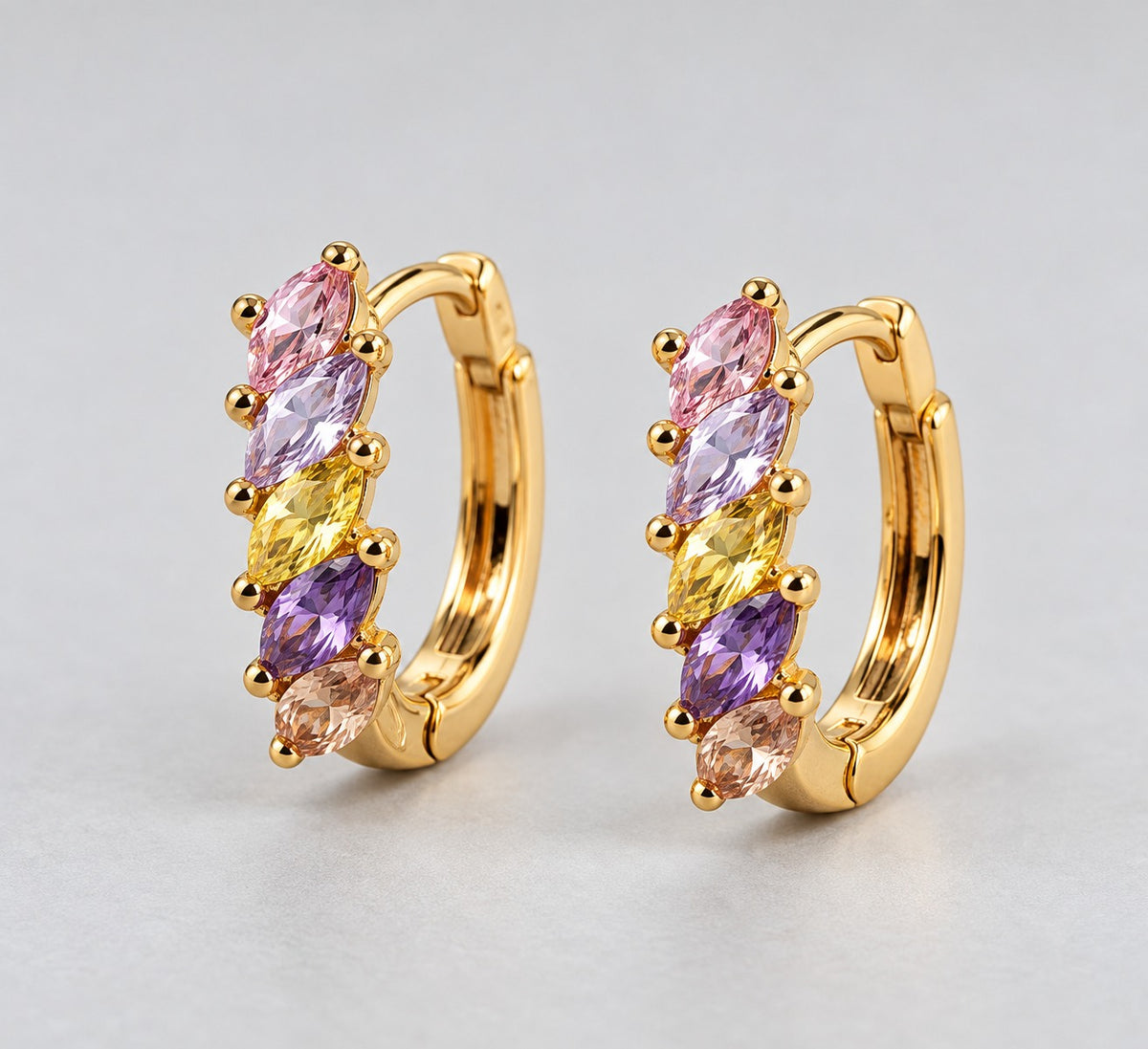 Lilac and Yellow Marquise Huggie Earrings