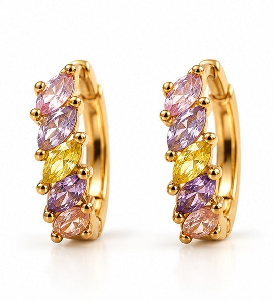 Lilac and Yellow Marquise Huggie Earrings