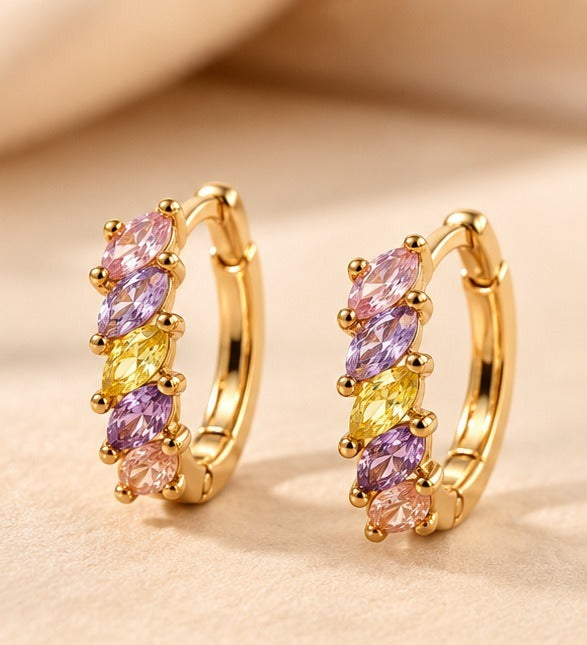 Lilac and Yellow Marquise Huggie Earrings