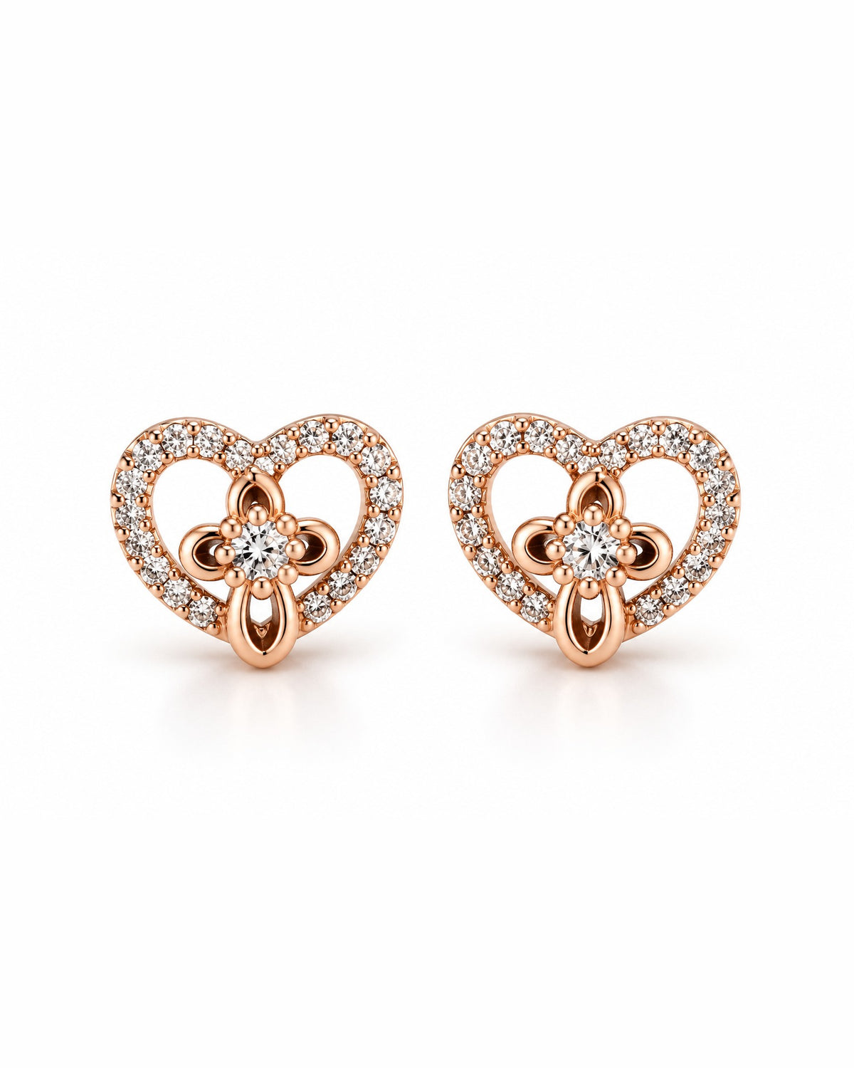 Heart Outline Crystal Flower Stud Earrings