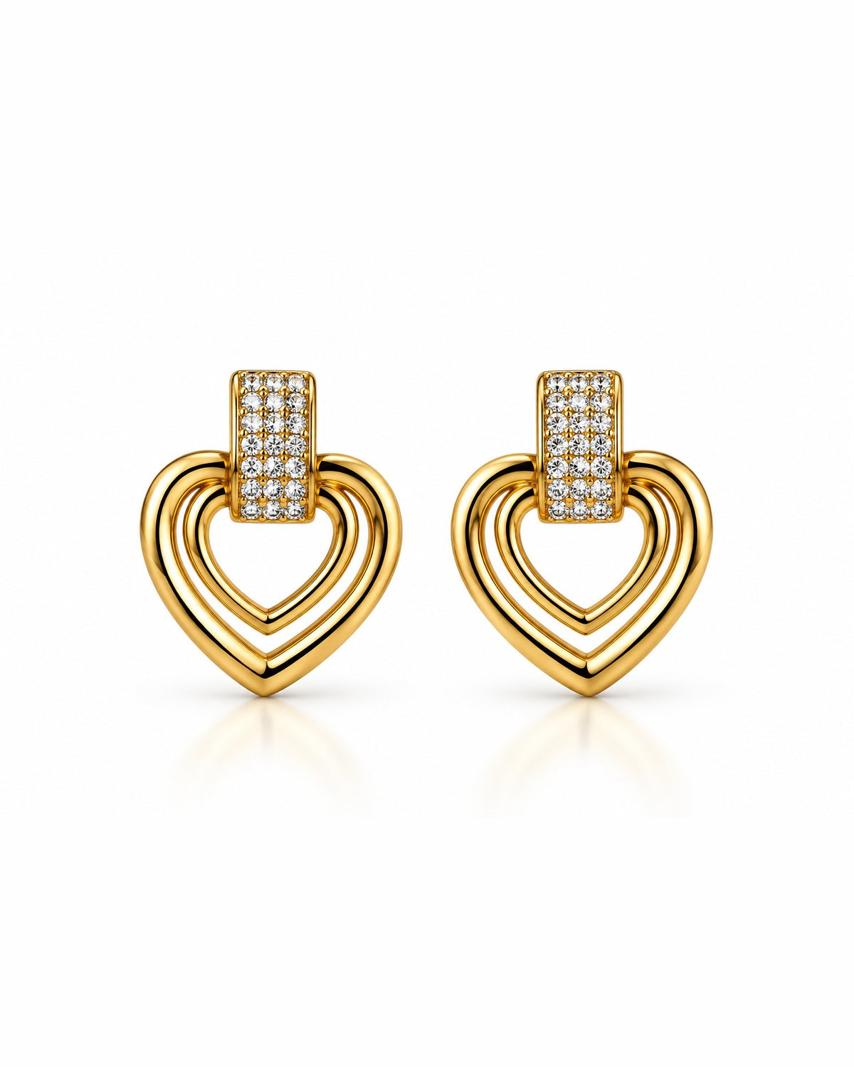 Double Heart Pave Drop Earrings