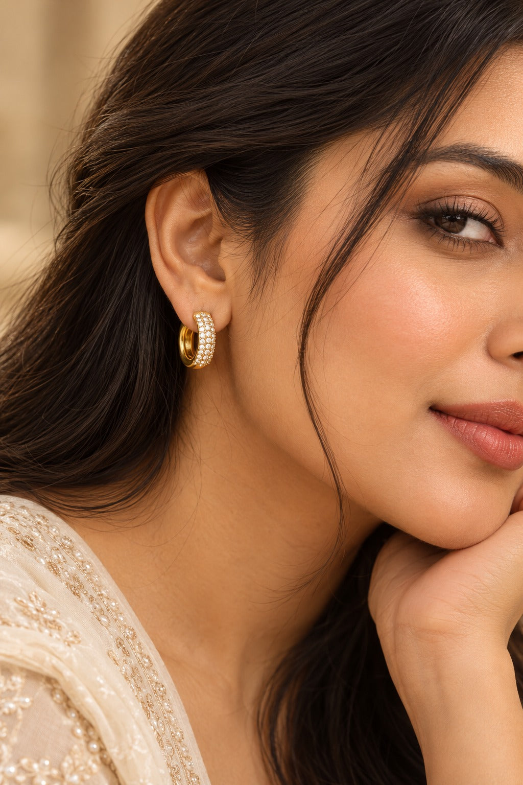 Pave Huggie Hoop Earrings