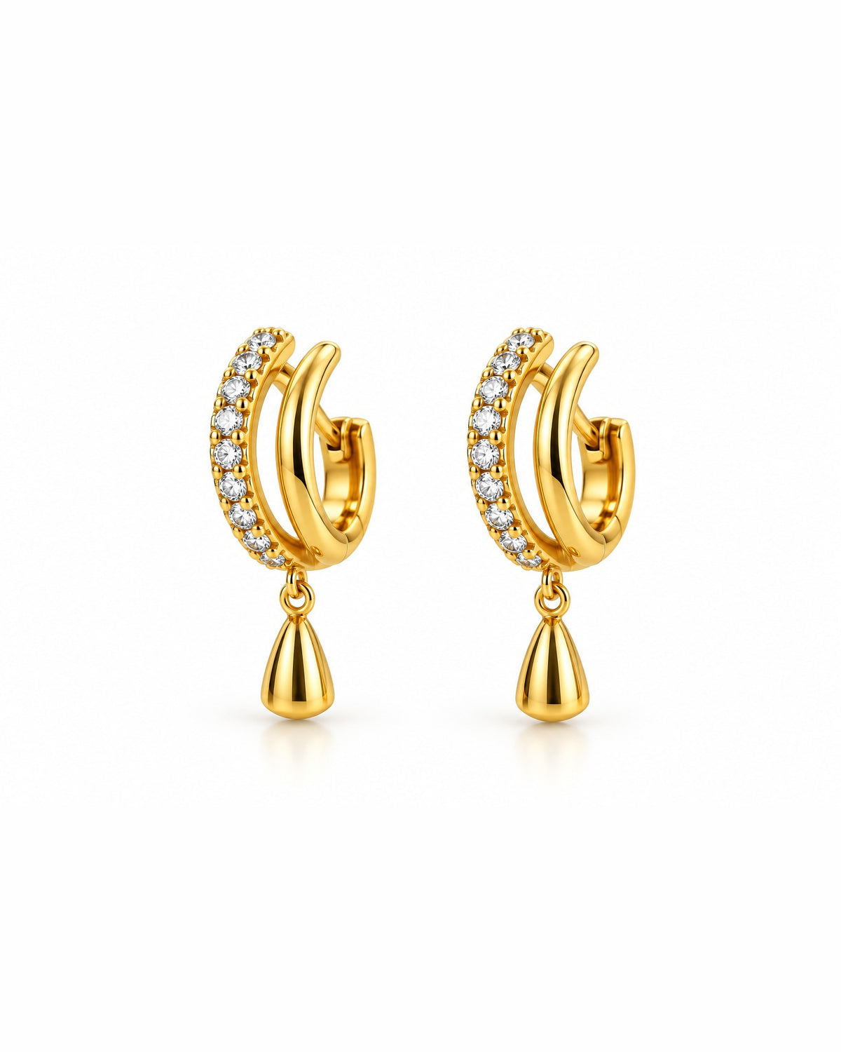 Pave Bar Huggie Earrings with Gold Drop