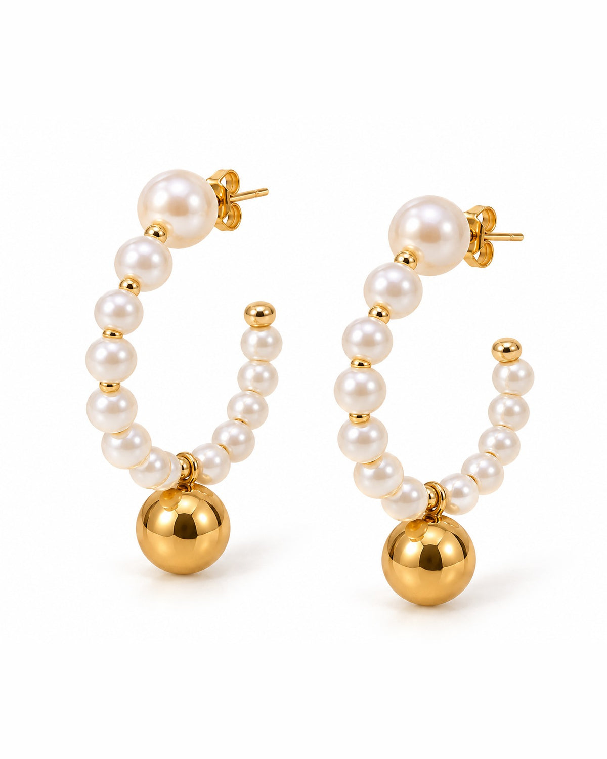 Pearl-Look Hoop Earrings with Gold Ball