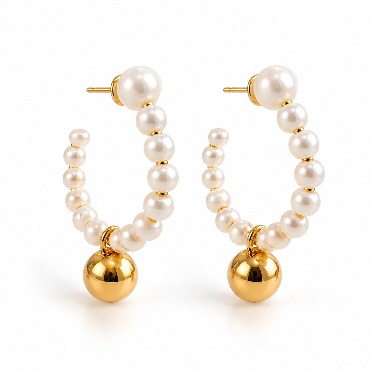 Pearl-Look Hoop Earrings with Gold Ball