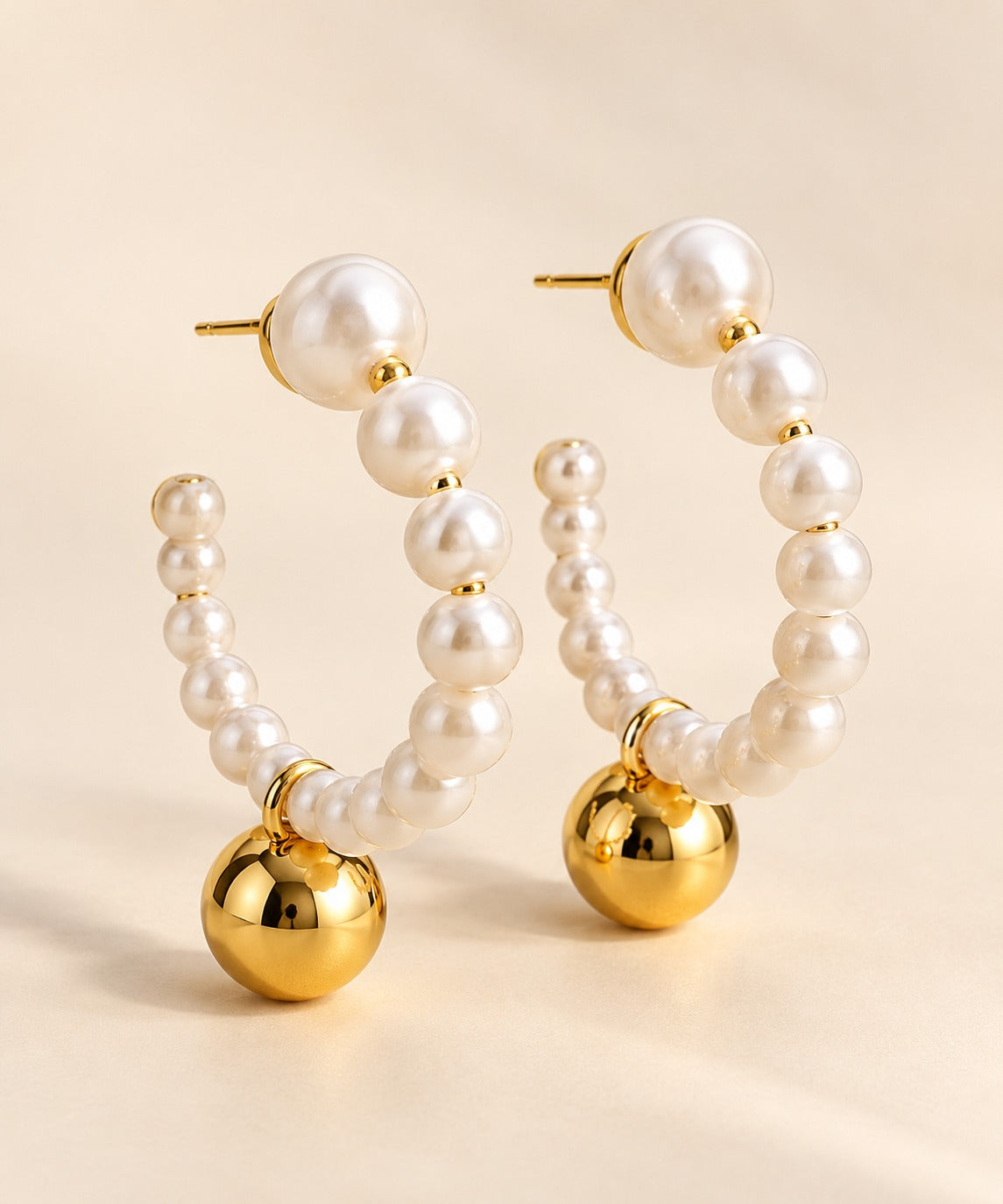 Pearl-Look Hoop Earrings with Gold Ball
