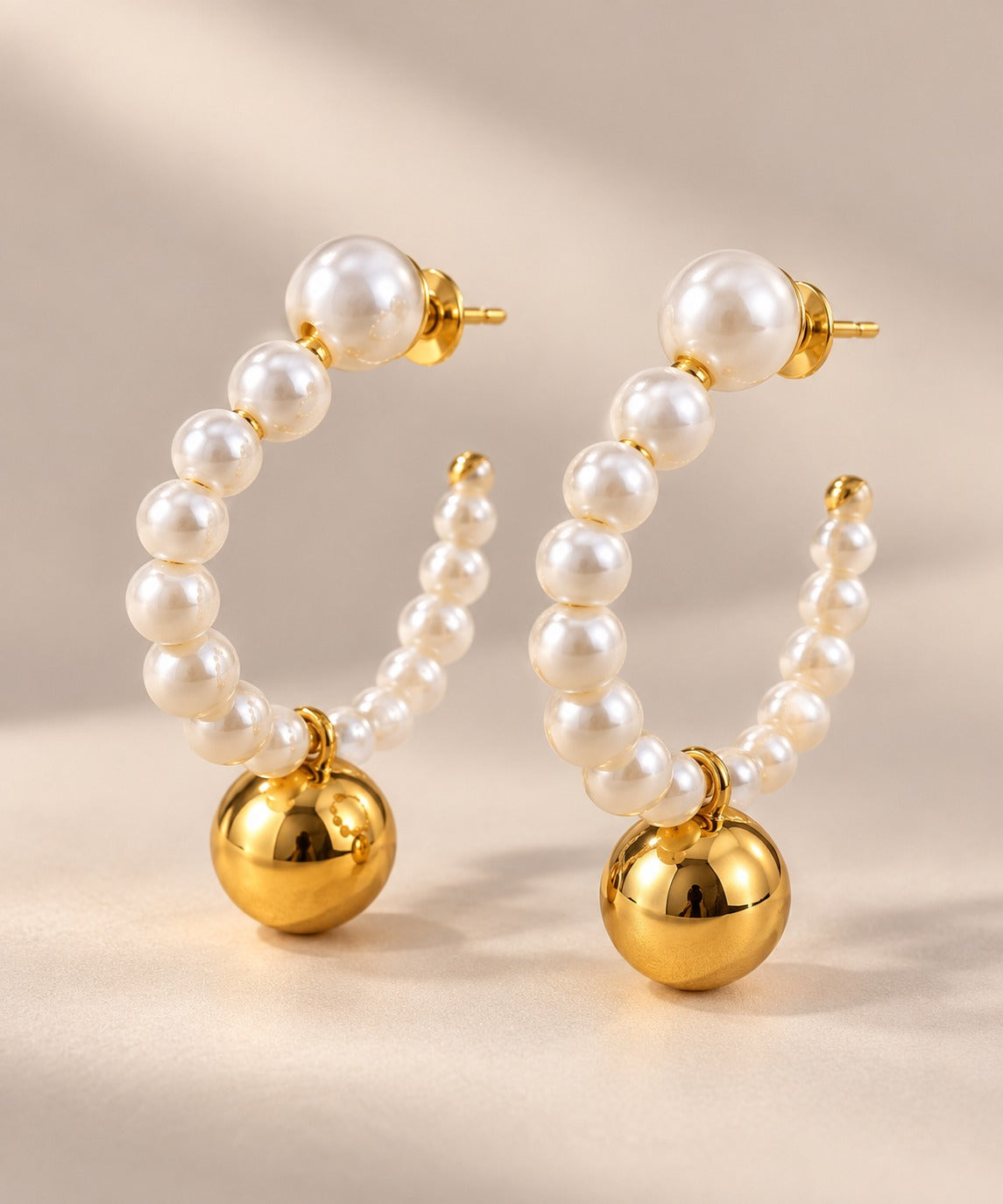 Pearl-Look Hoop Earrings with Gold Ball