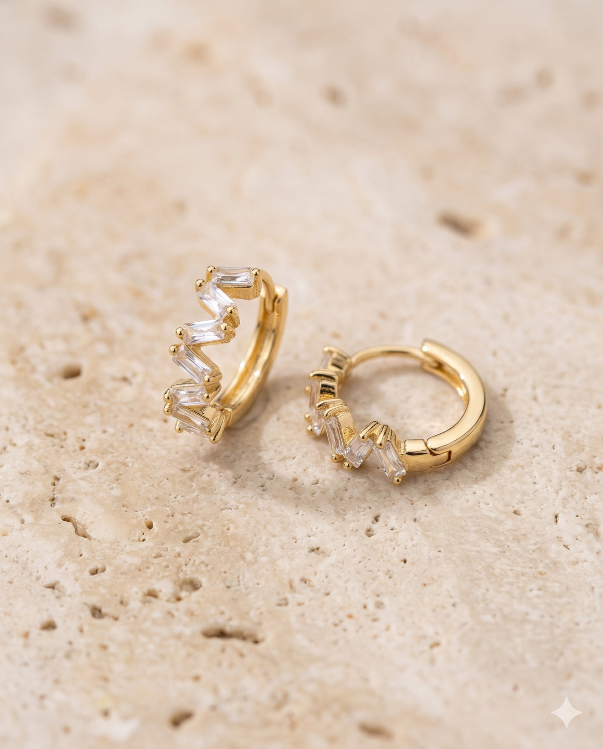 Zig-Zag Baguette Crystal Huggie Earrings