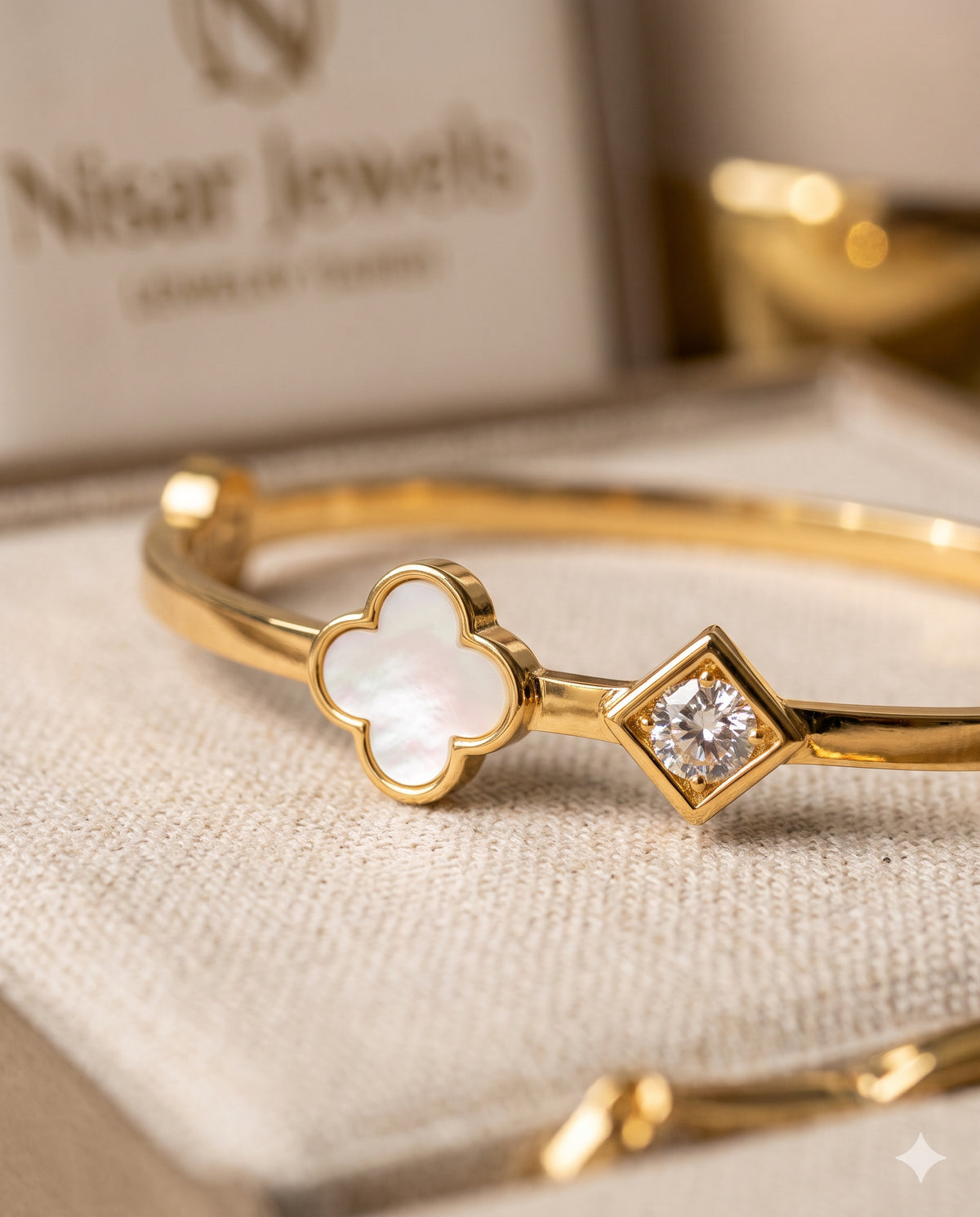 Clover and Square Stone Kada