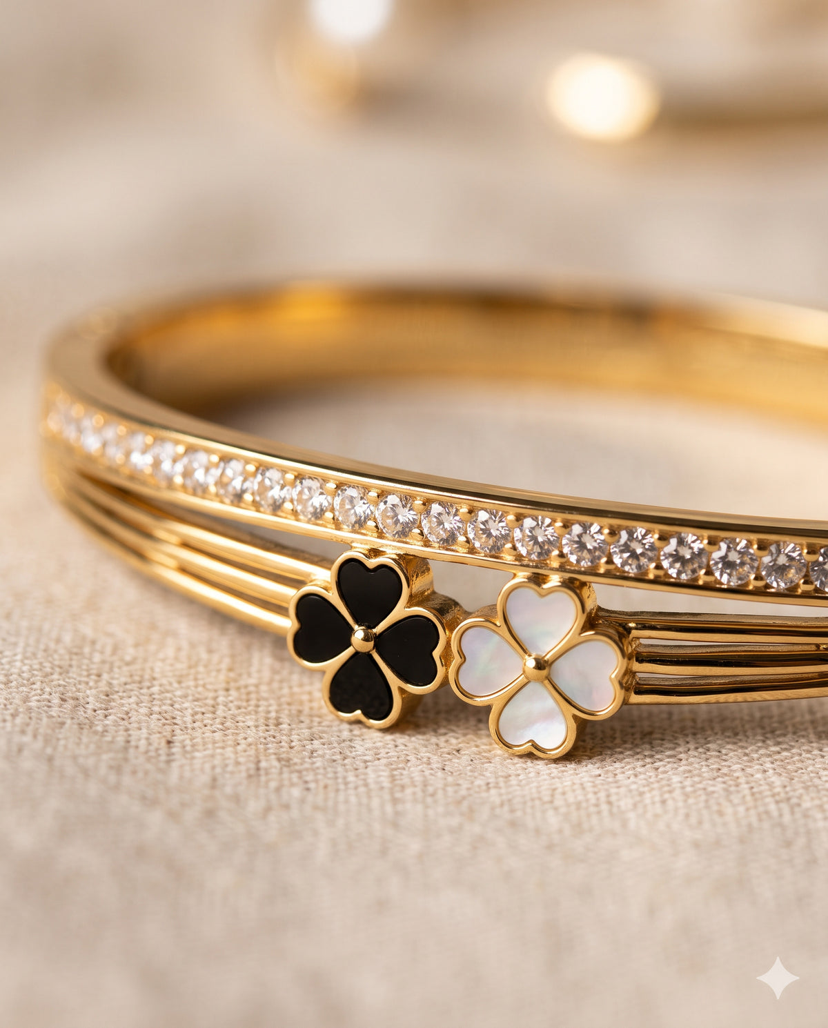 Black and White Clover Pave Kada