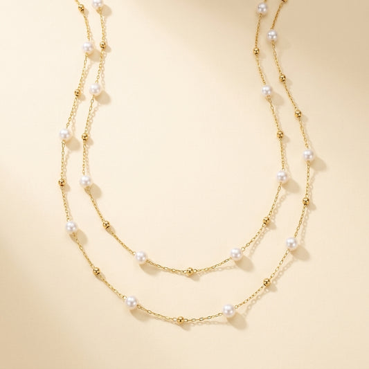 Double-Strand Pearl-Look Station Necklace