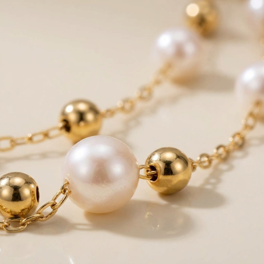 Double-Strand Pearl-Look Station Necklace
