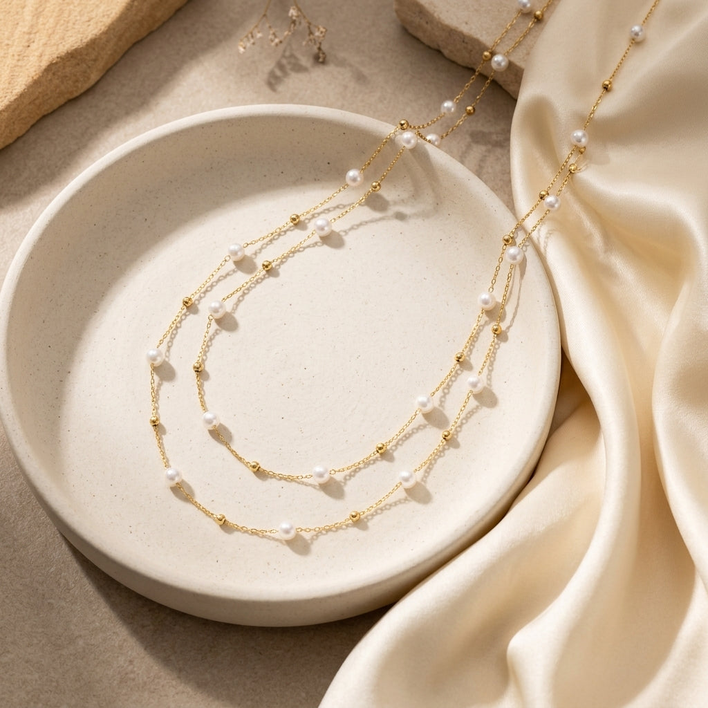 Double-Strand Pearl-Look Station Necklace