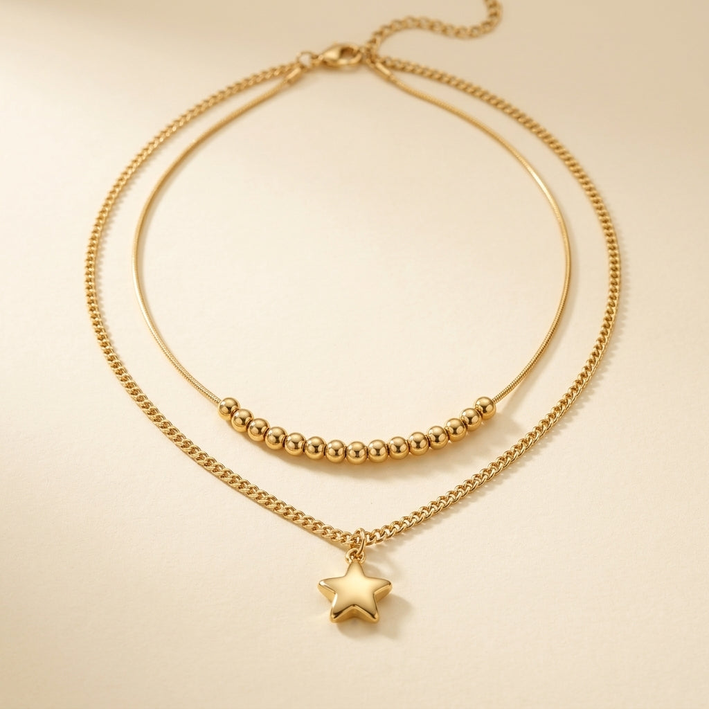 Layered Bead and Star Necklace