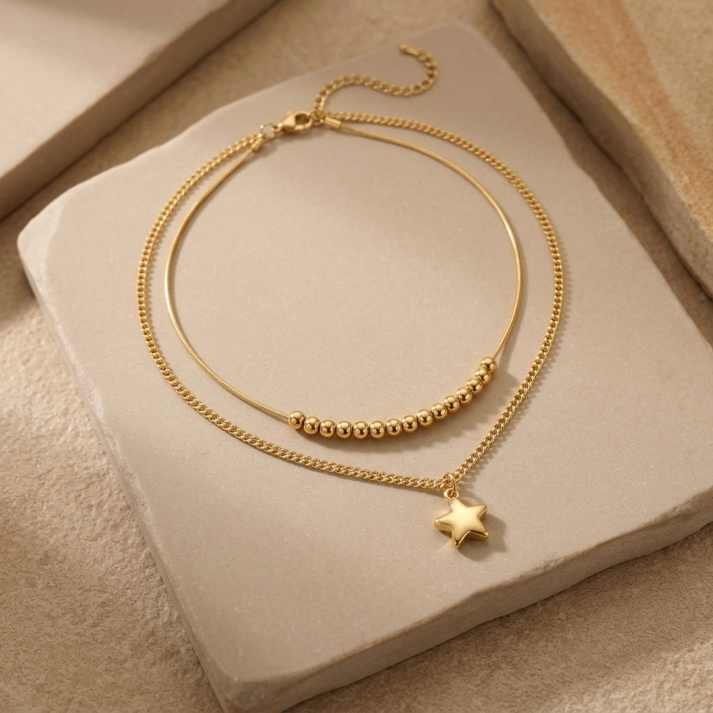 Layered Bead and Star Necklace