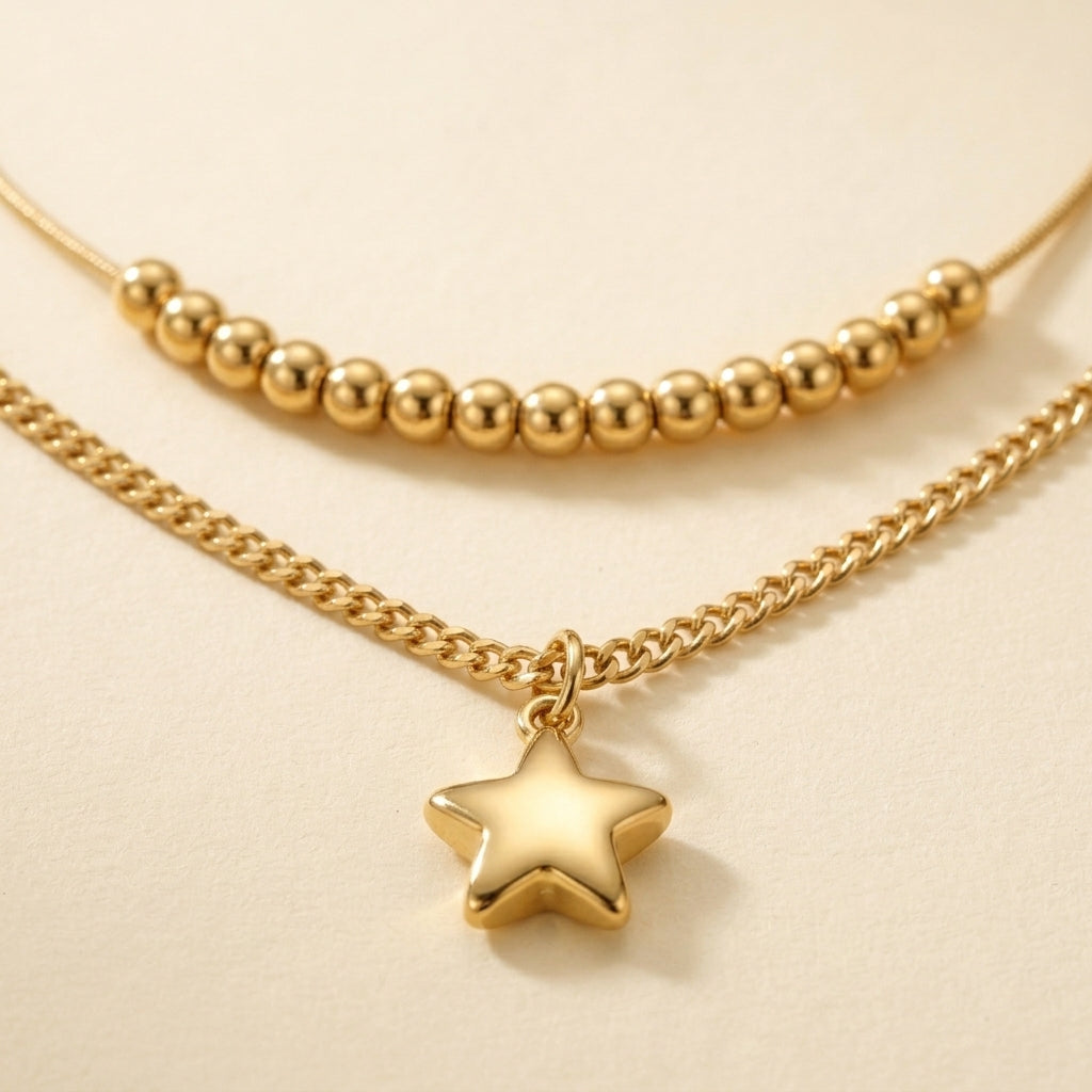 Layered Bead and Star Necklace