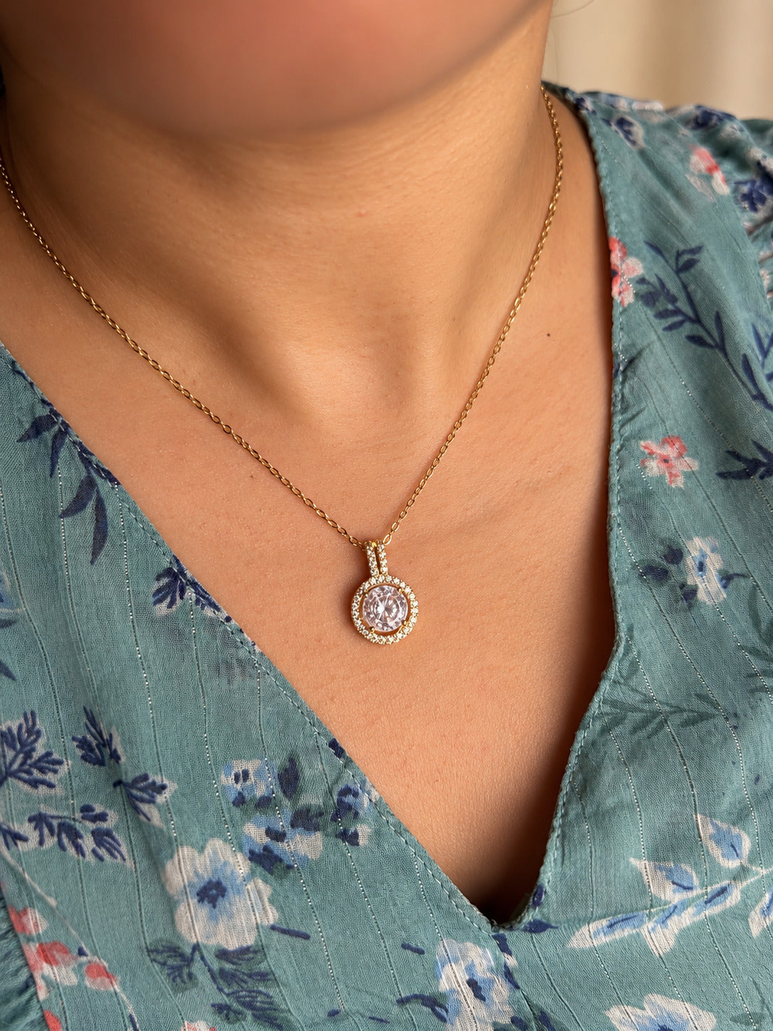 Round Halo Solitaire Pendant Necklace