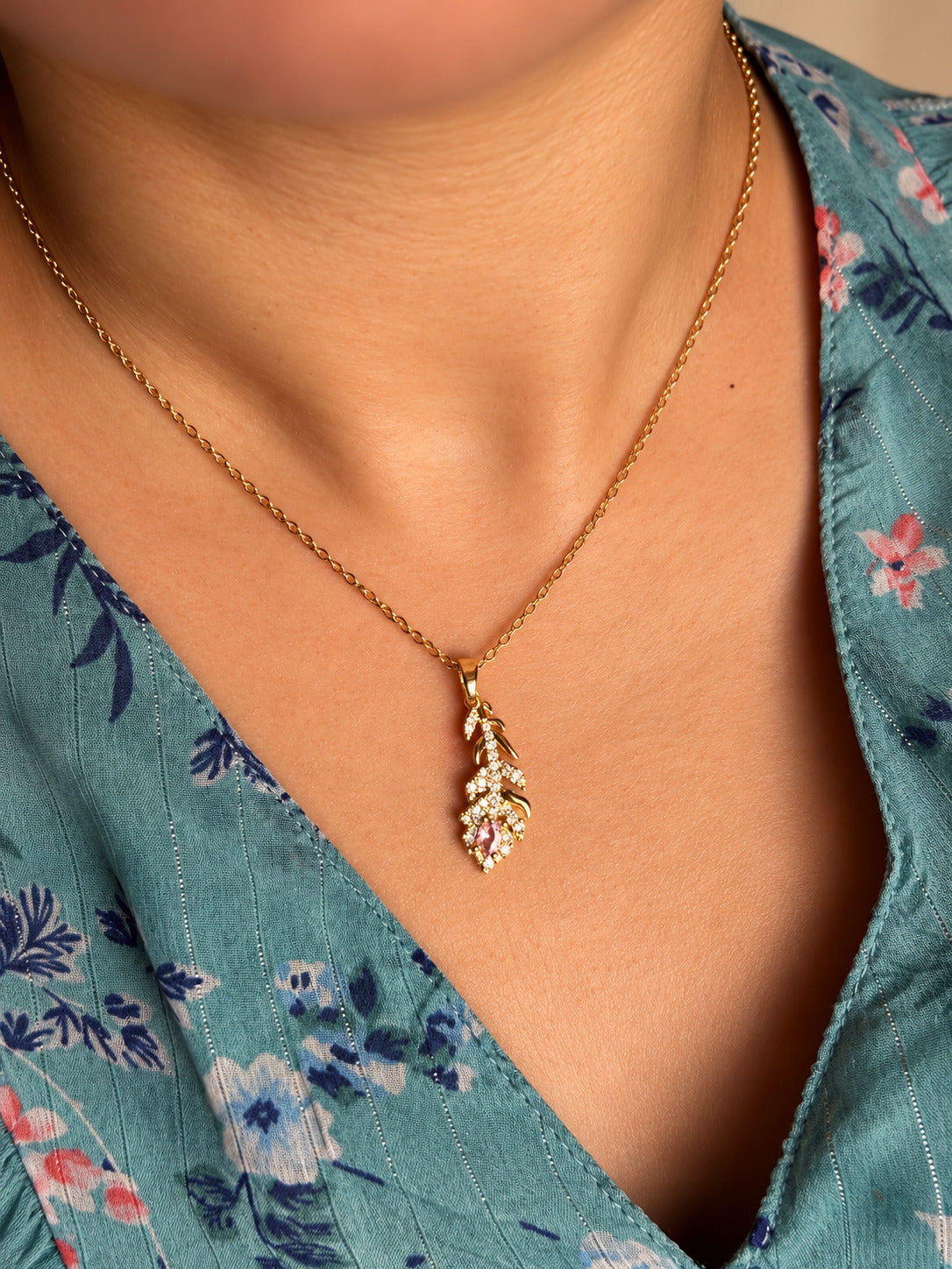 Pave Leaf Pendant Necklace