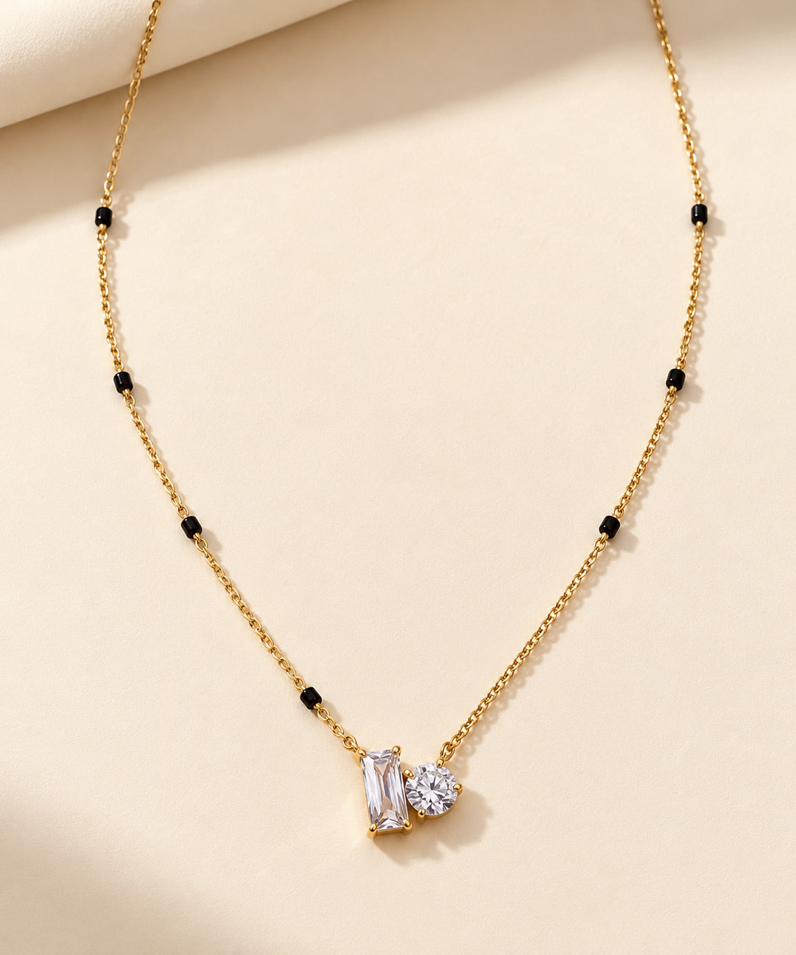 Black Bead Baguette Duo Necklace