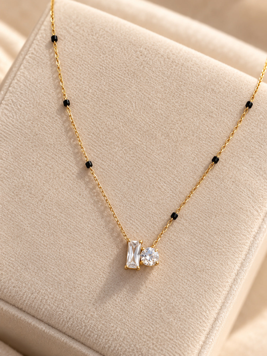 Black Bead Baguette Duo Necklace