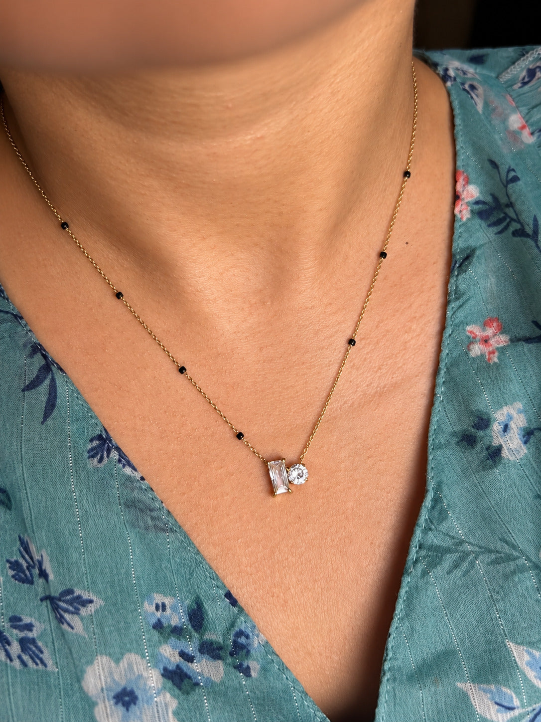 Black Bead Baguette Duo Necklace