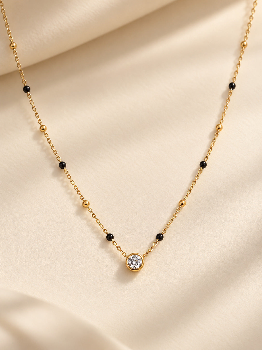 Black Bead Solitaire Necklace