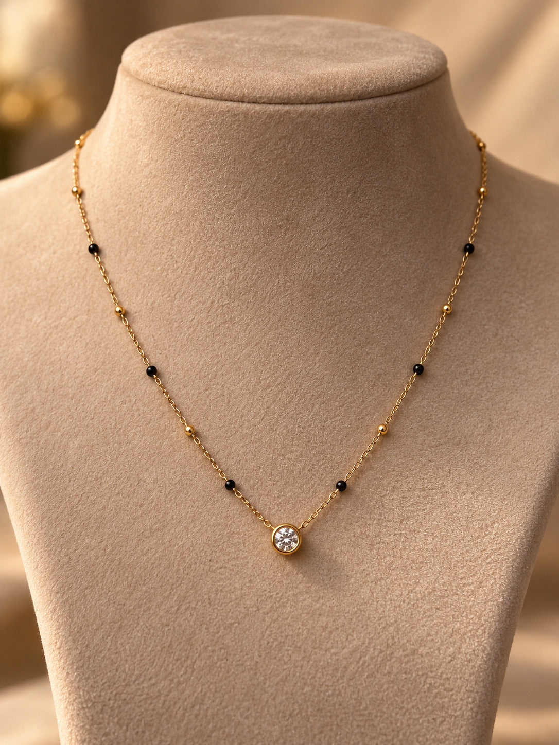 Black Bead Solitaire Necklace