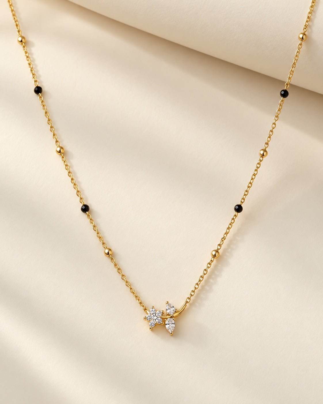 Black Bead Flower Cluster Necklace