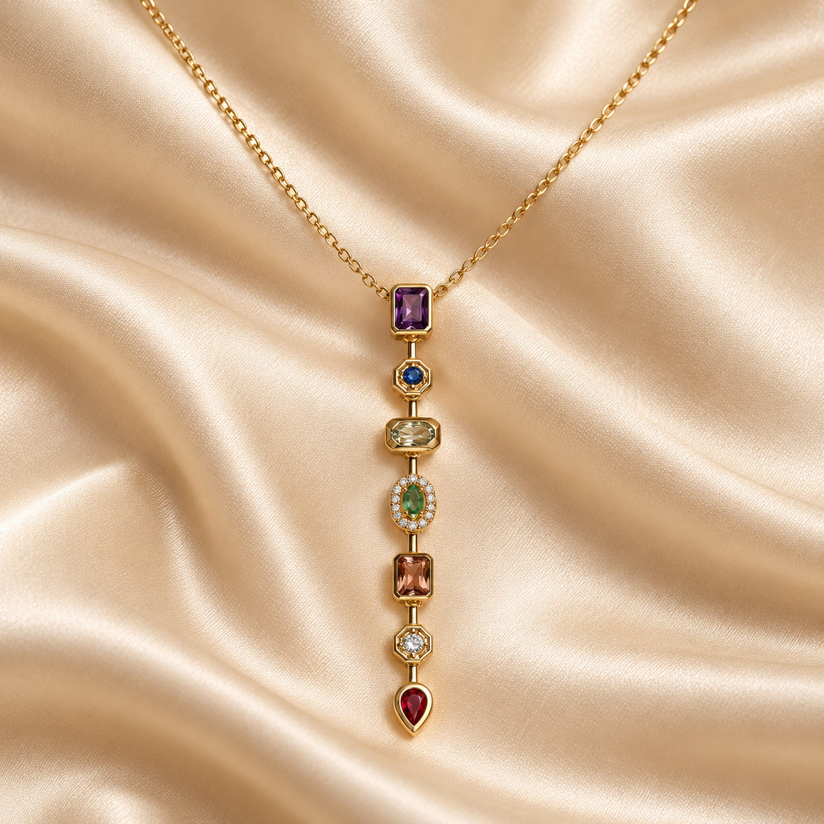 Multicolour Stone Drop Necklace