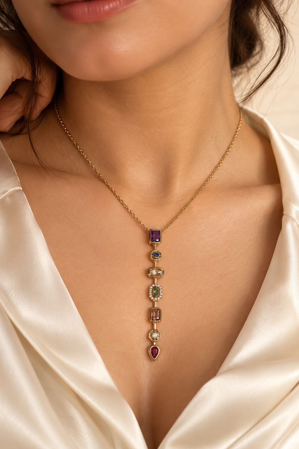 Multicolour Stone Drop Necklace