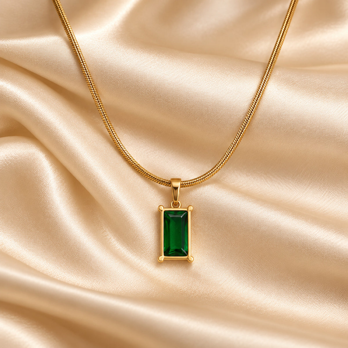 Green Stone Rectangle Pendant Necklace