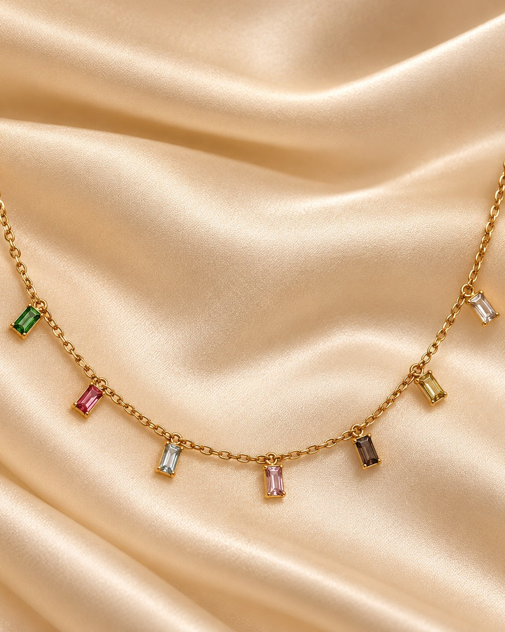 Multicolour Baguette Dangle Necklace