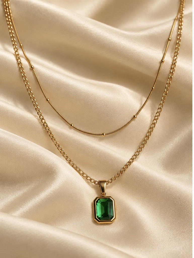 Layered Green Stone Pendant Necklace
