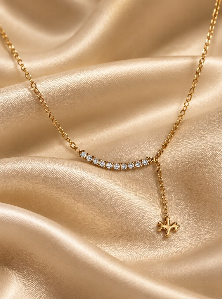 Pearl-Look Bar Y-Necklace with Star Drop