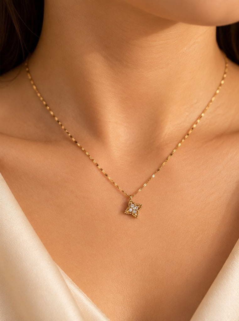 Square Crystal Pendant Necklace