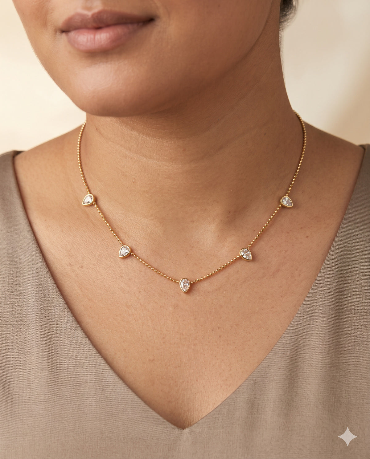 Pear Stone Station Necklace