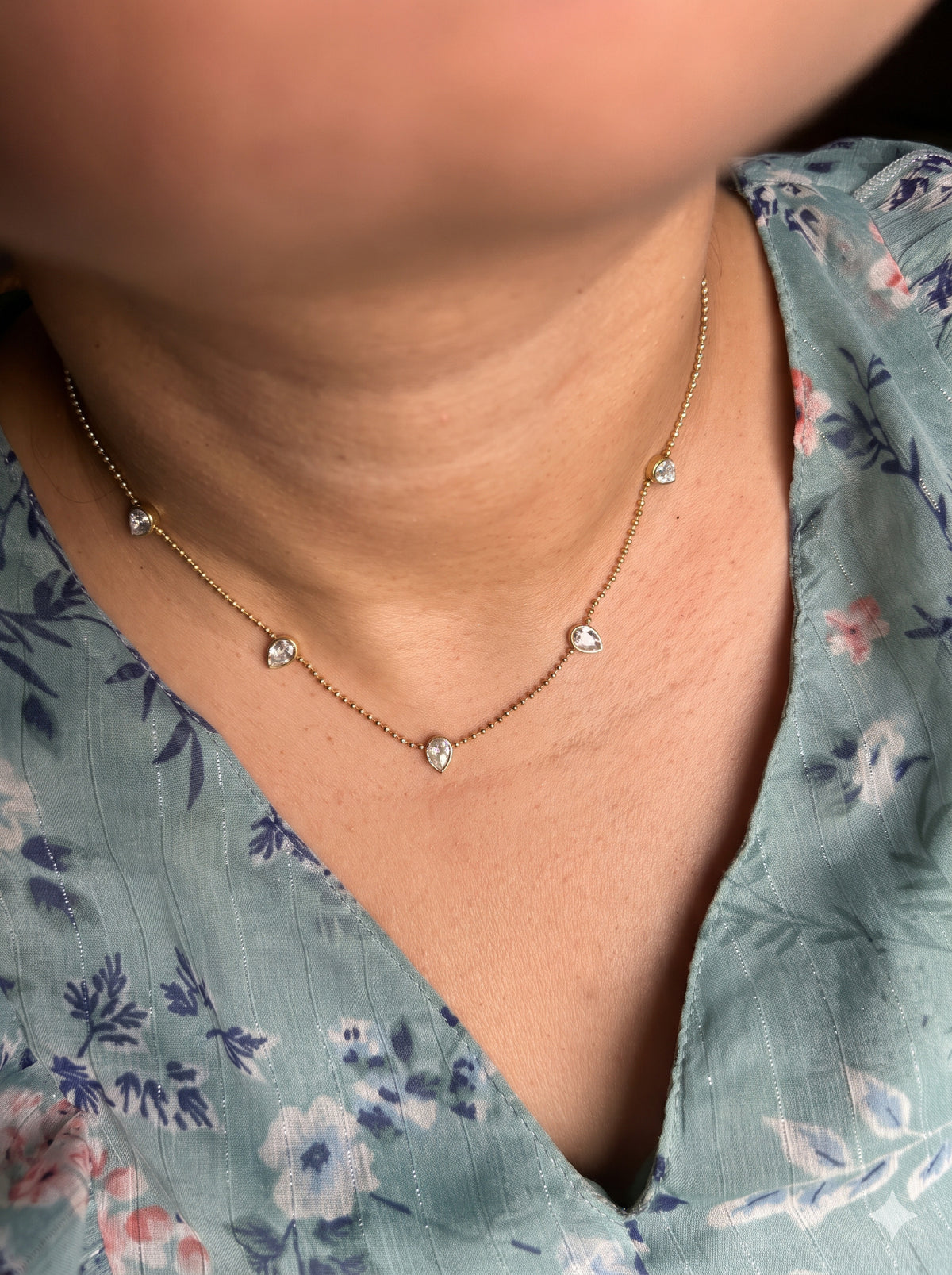 Pear Stone Station Necklace