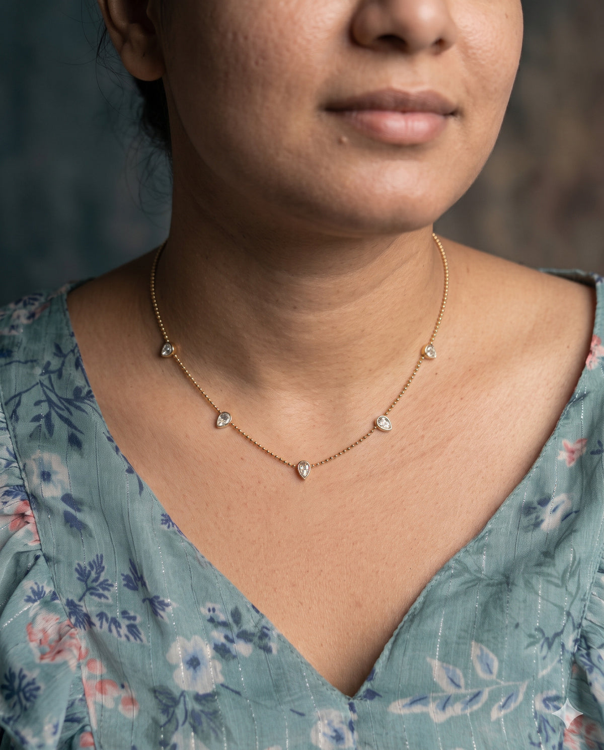 Pear Stone Station Necklace