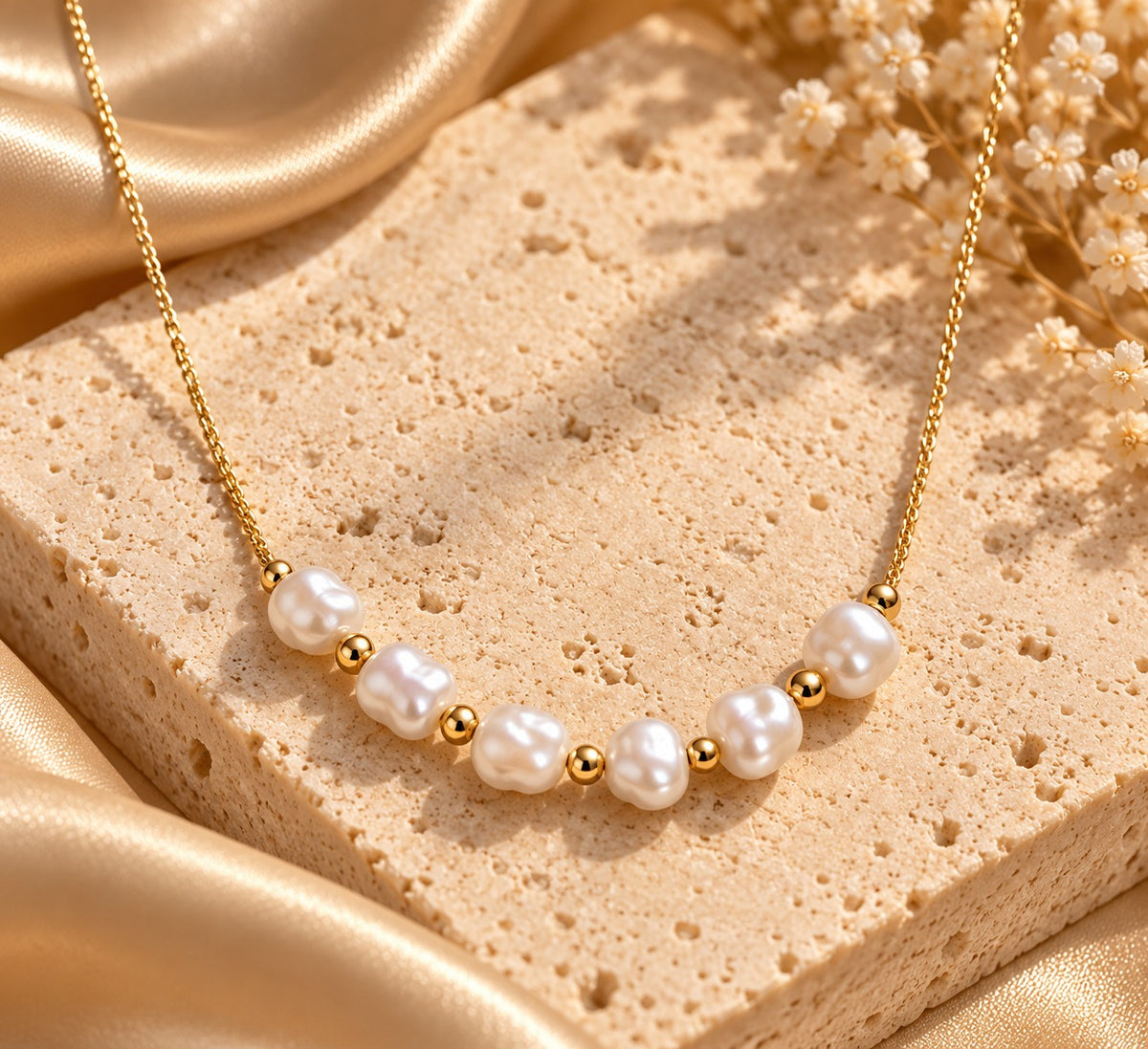 Baroque Pearl-Look Station Necklace