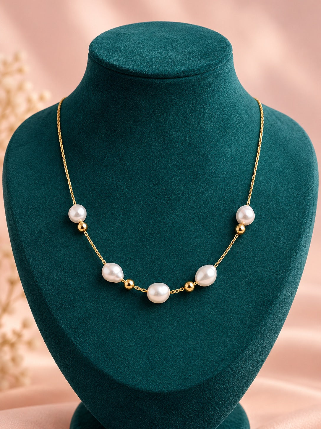 Baroque Pearl-Look Station Necklace