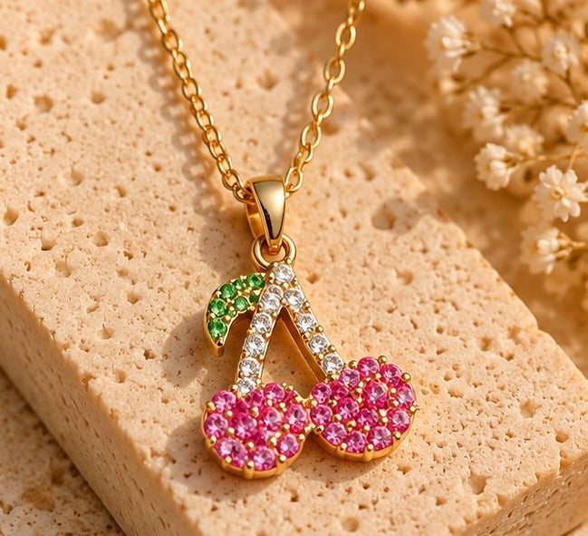Pink Cherry Pendant Necklace