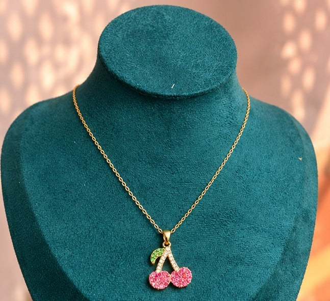 Pink Cherry Pendant Necklace