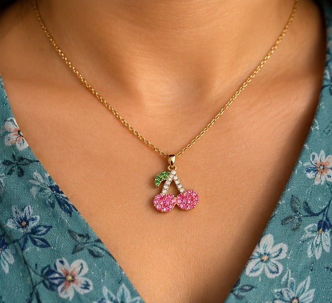 Pink Cherry Pendant Necklace