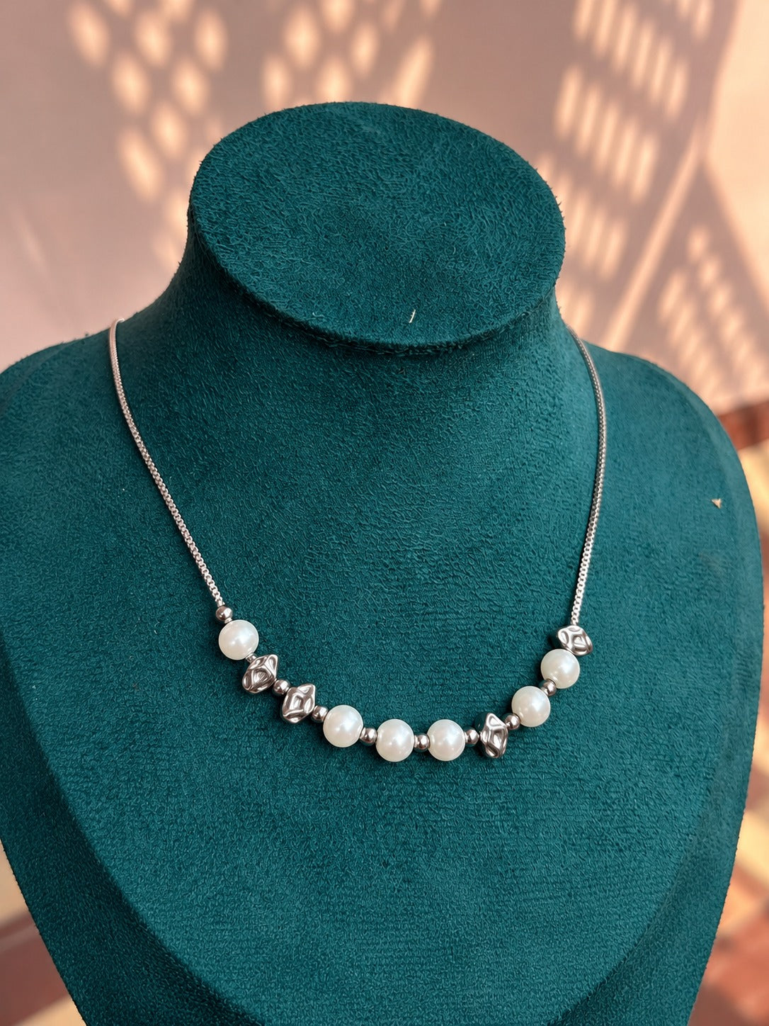 Pearl-Look and Silver Bead Necklace