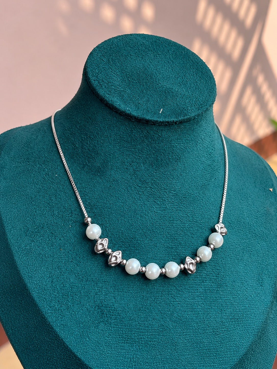 Pearl-Look and Silver Bead Necklace