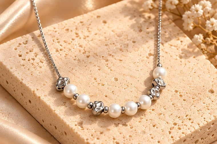 Pearl-Look and Silver Bead Necklace