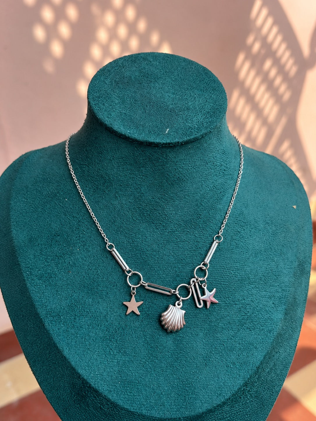 Silver Shell and Star Charm Necklace